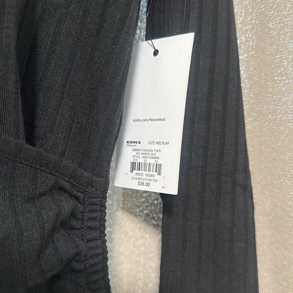 Nine West Elegant Black Wrap Top - Picture 2 of 4